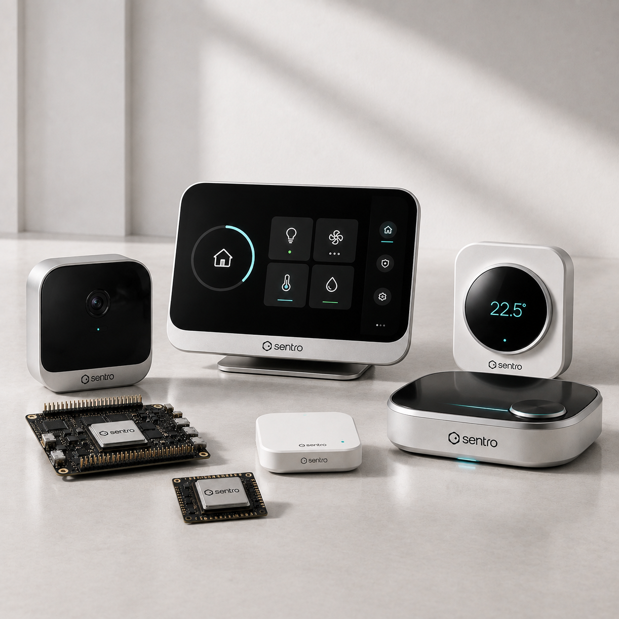 Complete Sentro AI hardware portfolio with logos integrated into each product